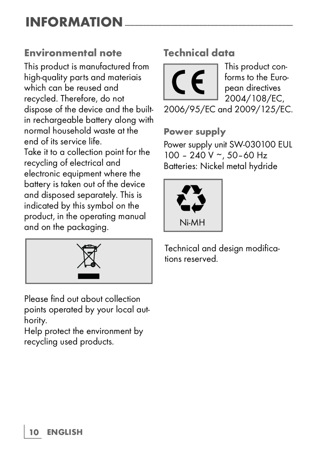 Grundig LS 4940 manual Environmental note, Technical data, 2006/95/EC and 2009/125/EC 