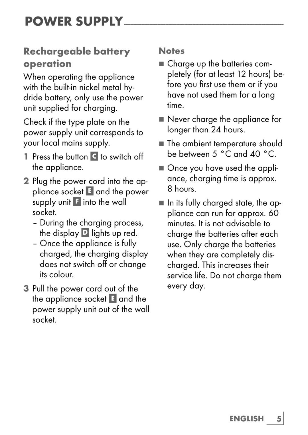 Grundig LS 4940 manual Rechargeable battery operation 