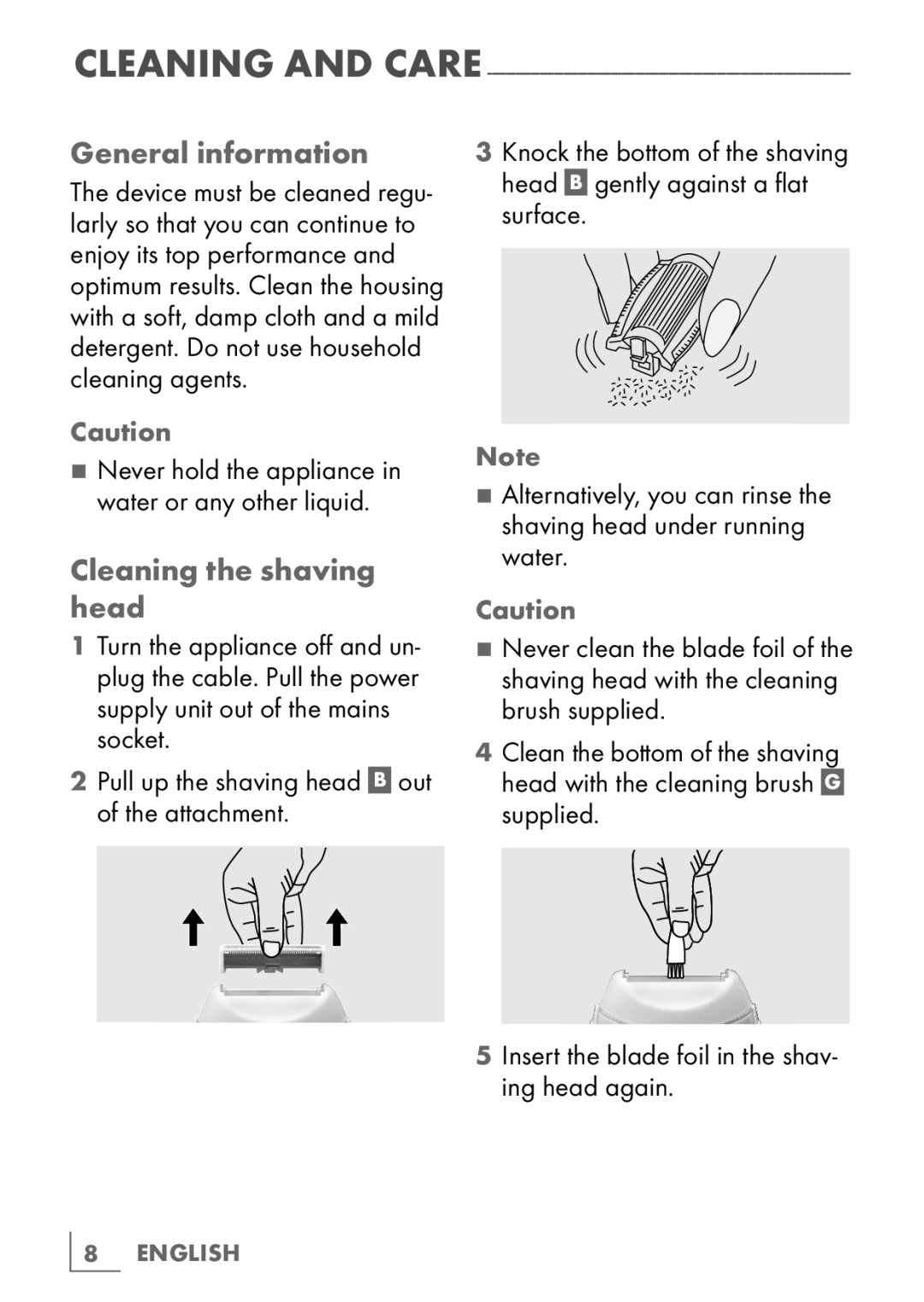 Grundig LS 4940 manual General information, Cleaning the shaving head 