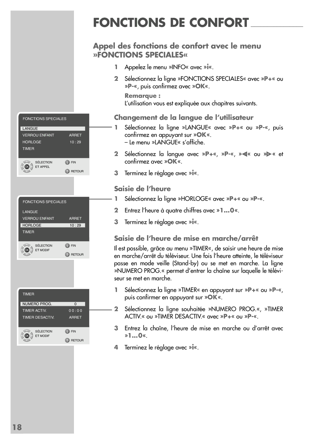 Grundig LW49-7710BS manual Appel des fonctions de confort avec le menu, Changement de la langue de l’utilisateur 