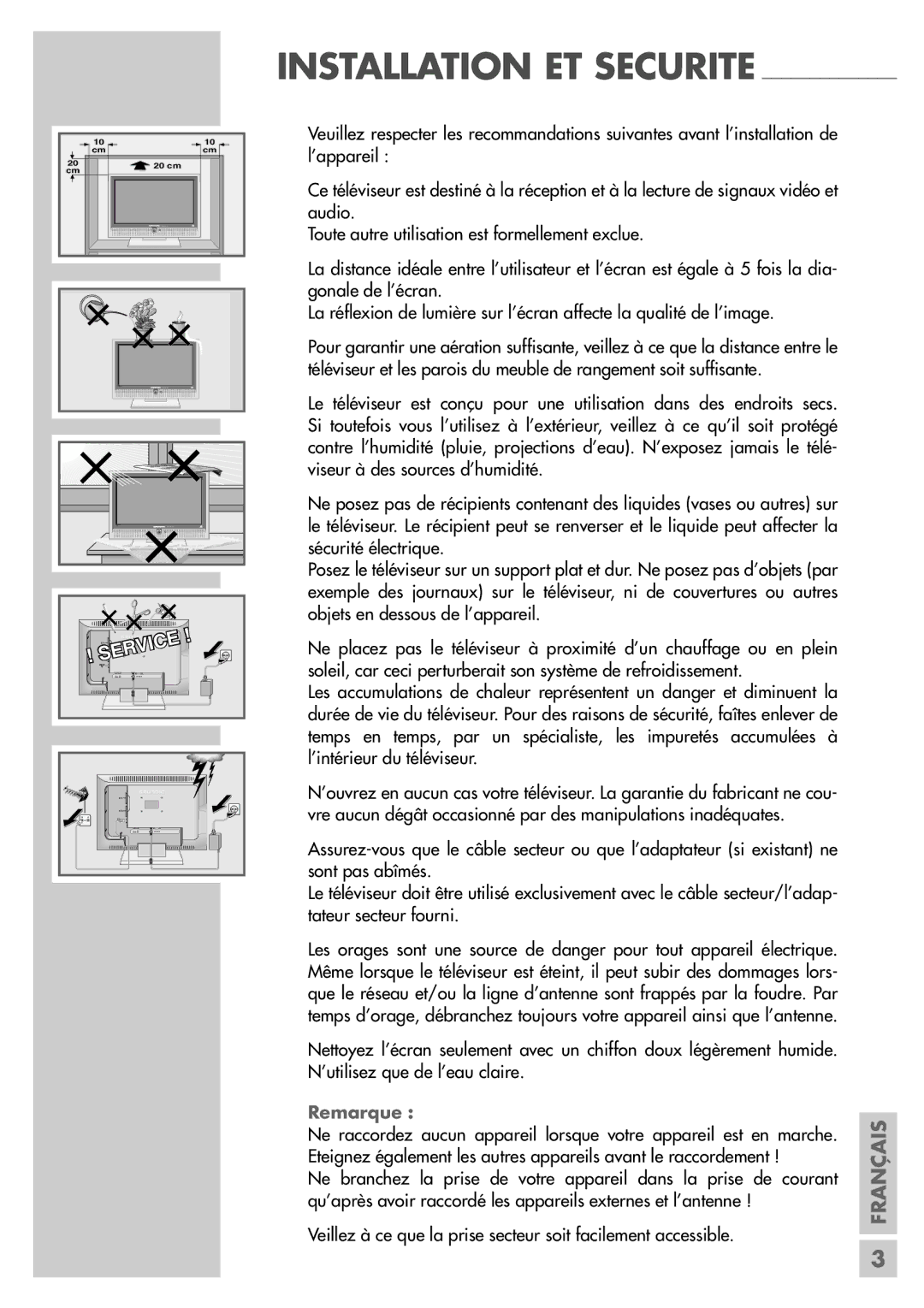 Grundig LW49-7710BS manual Installation ET Securite, Remarque 