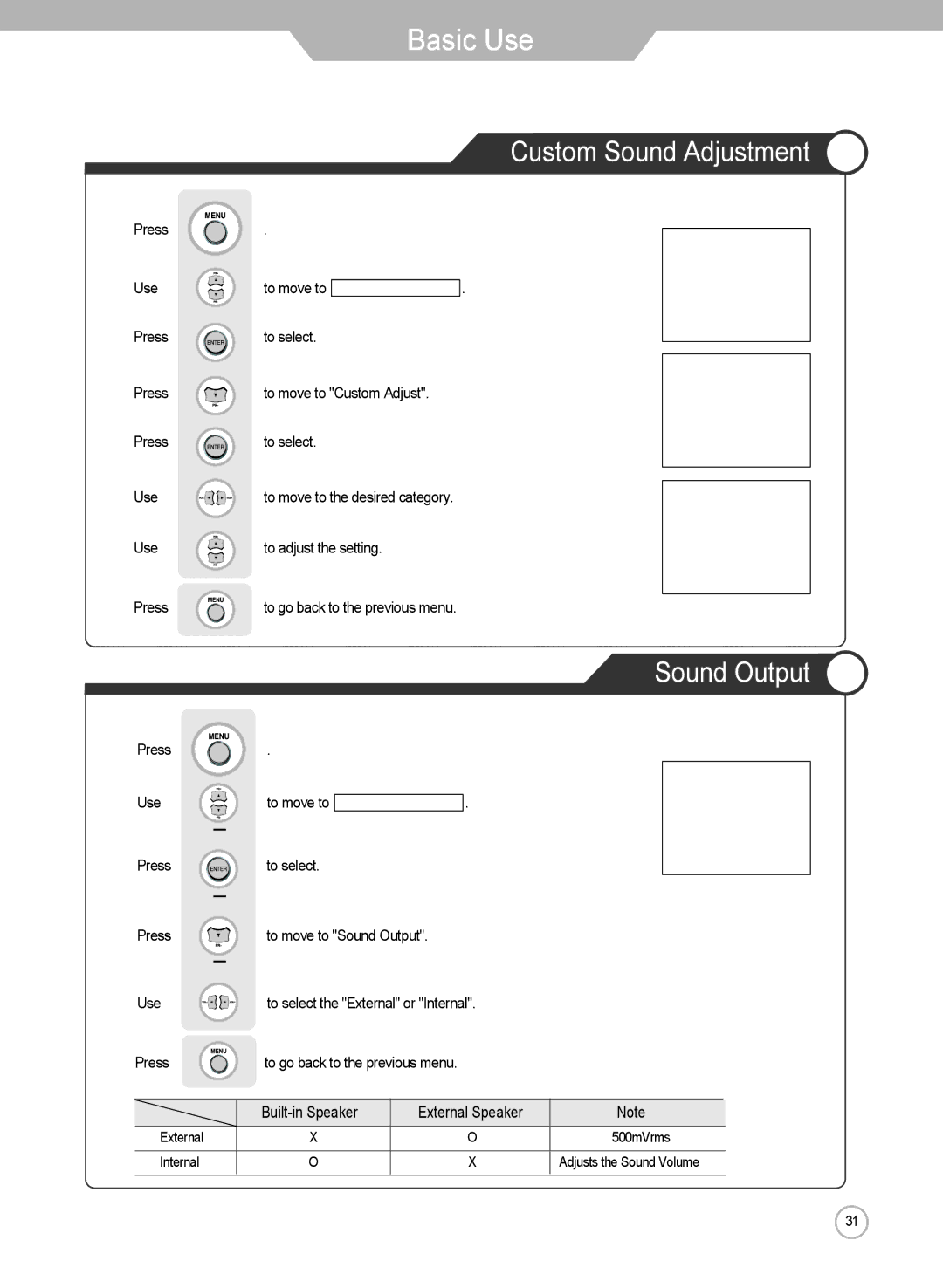 Grundig LXW 102-8625 REF manual Custom Sound Adjustment, Sound Output 