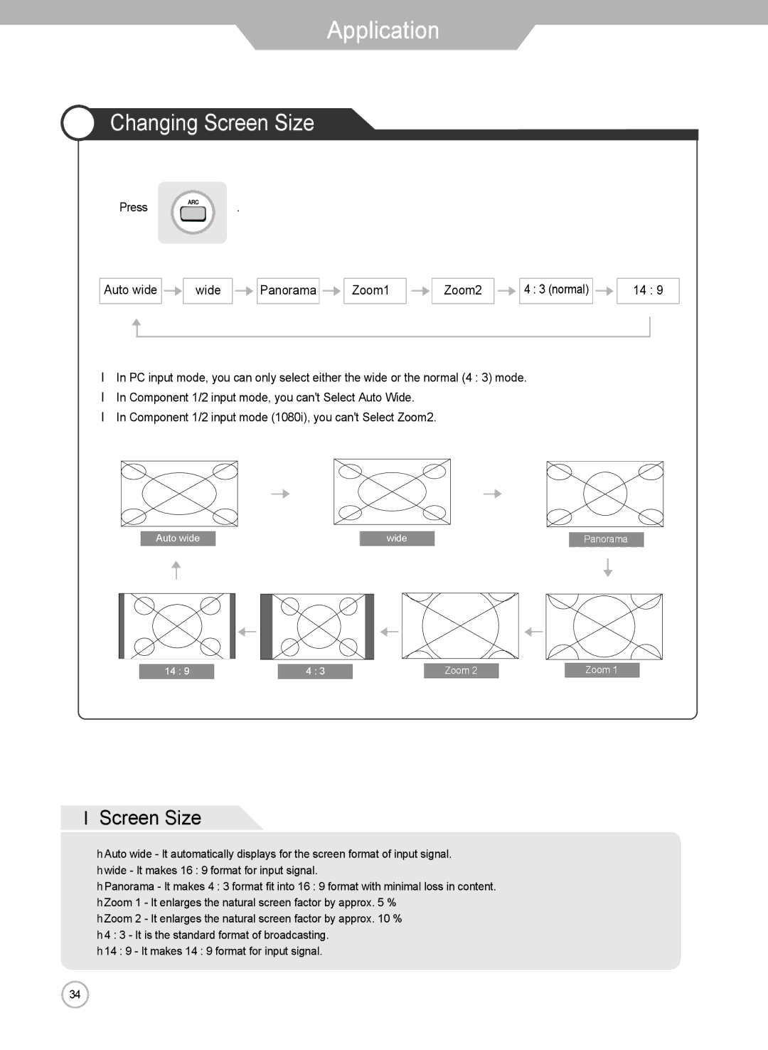Grundig LXW 102-8625 REF manual Application, Changing Screen Size 