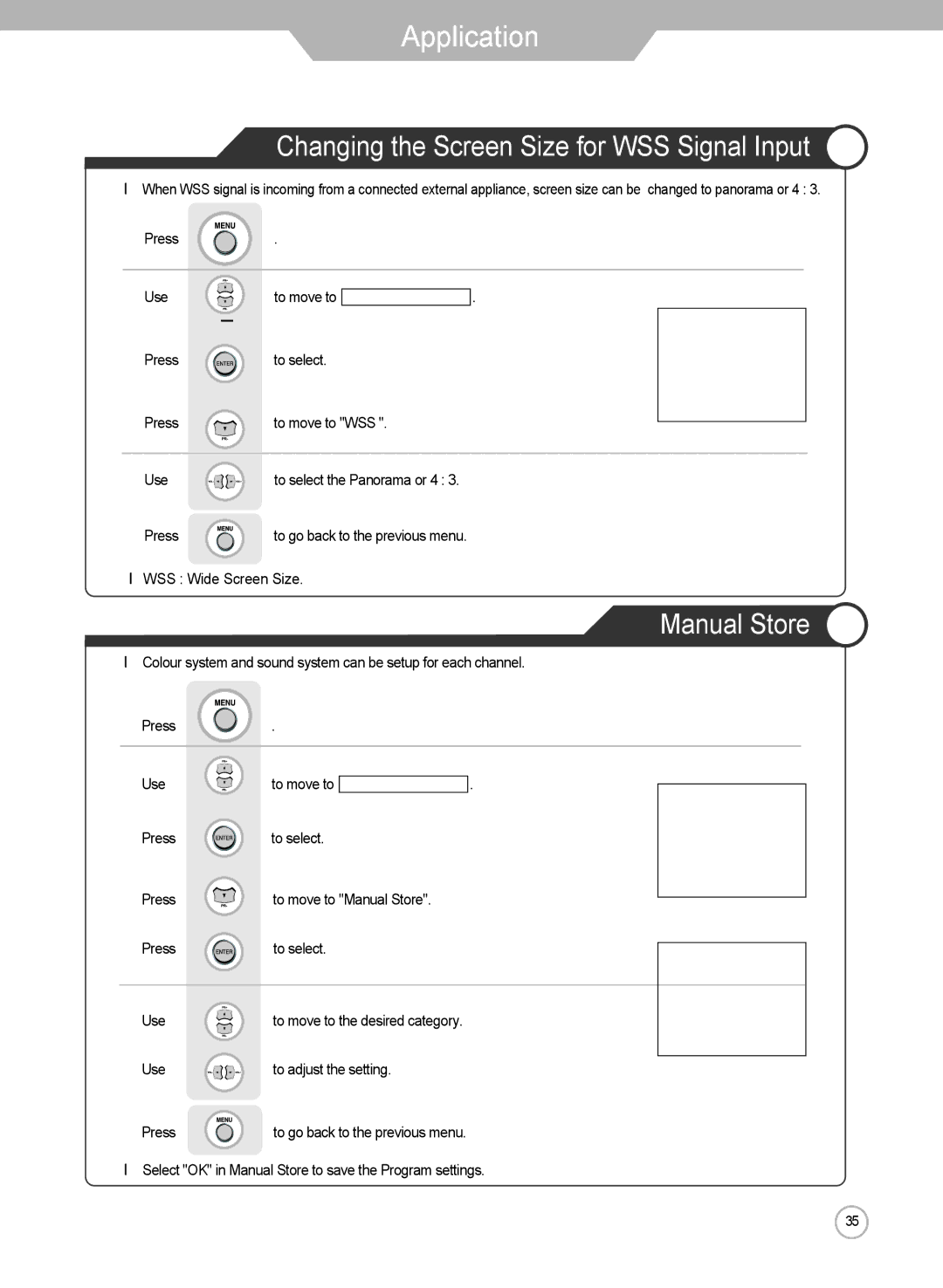 Grundig LXW 102-8625 REF manual Changing the Screen Size for WSS Signal Input, Manual Store 