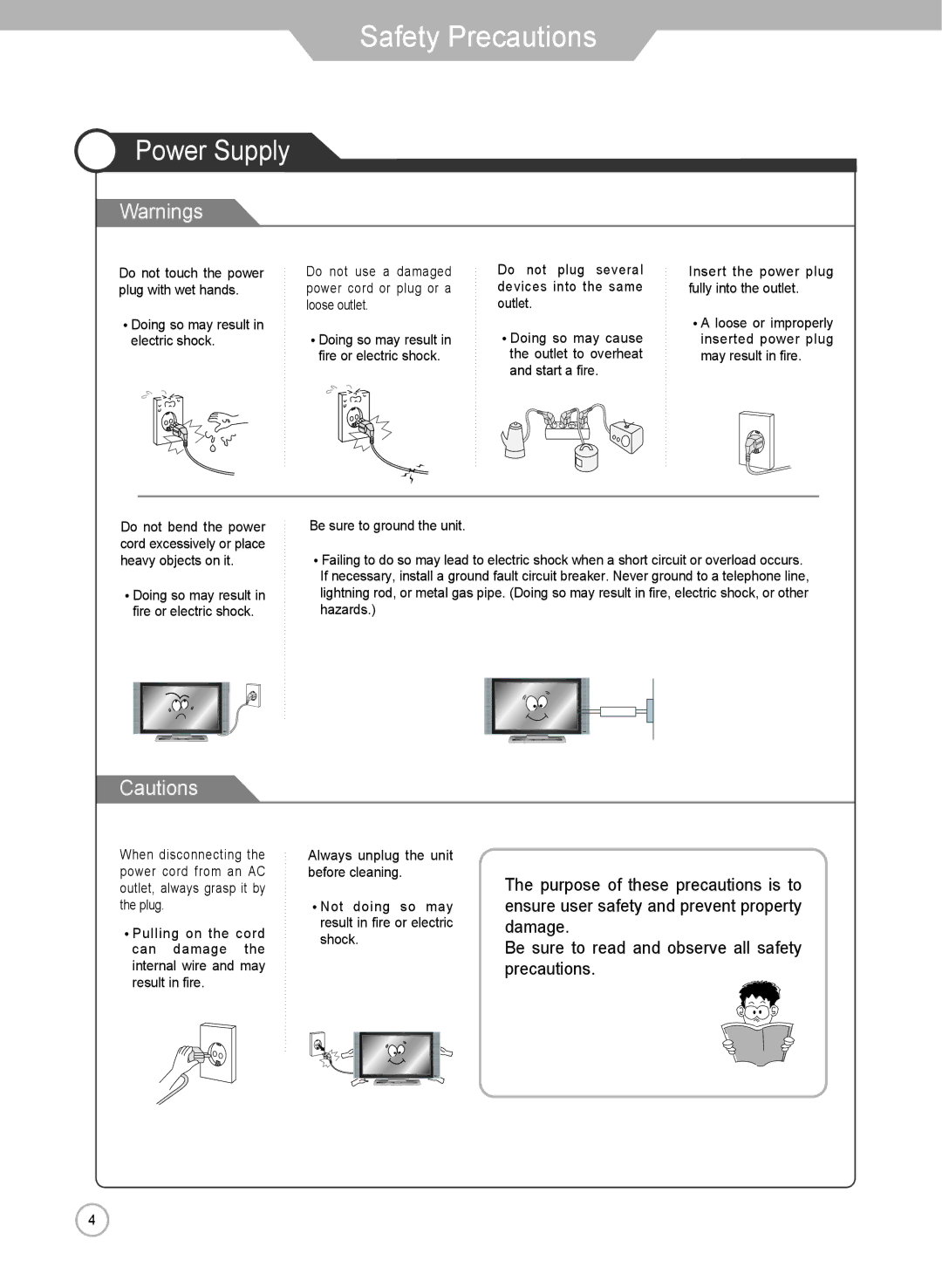 Grundig LXW 102-8625 REF manual Safety Precautions, Power Supply 