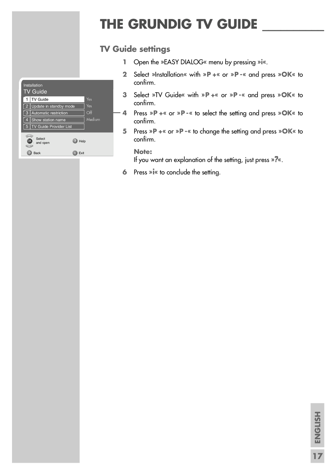 Grundig LXW 82-9740 Dolby, LXW 68-9740 Dolby manual TV Guide settings 