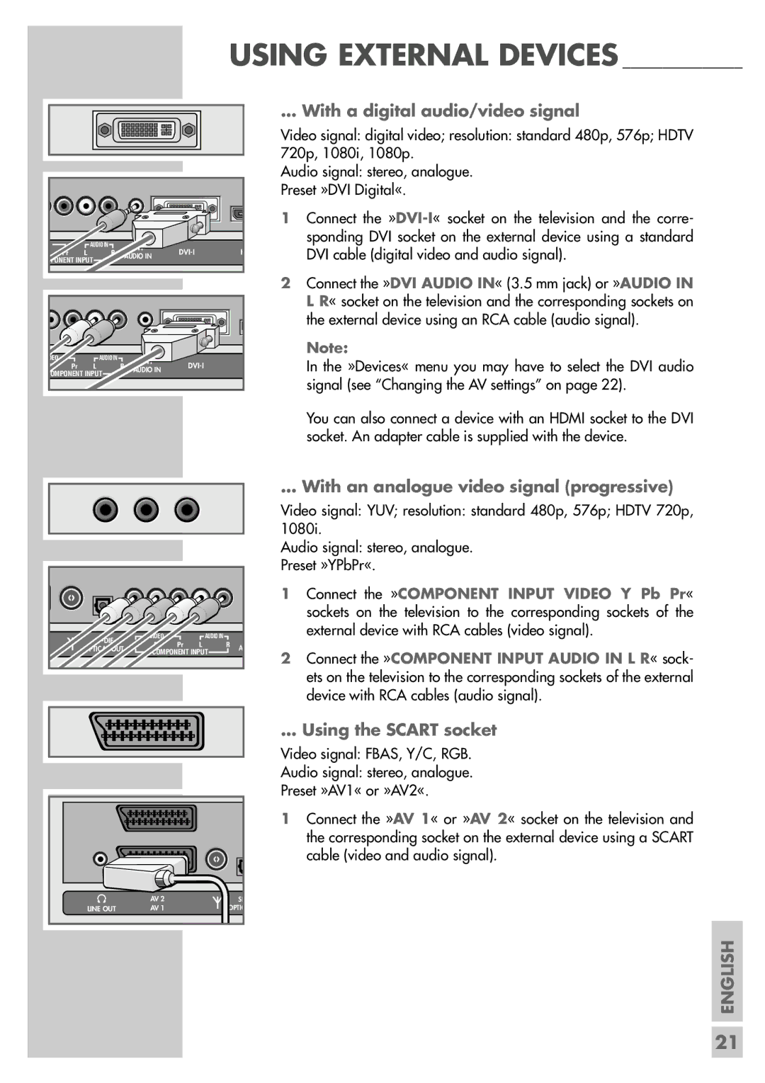 Grundig LXW 82-9740 Dolby, LXW 68-9740 Dolby manual With an analogue video signal progressive, Using the Scart socket 