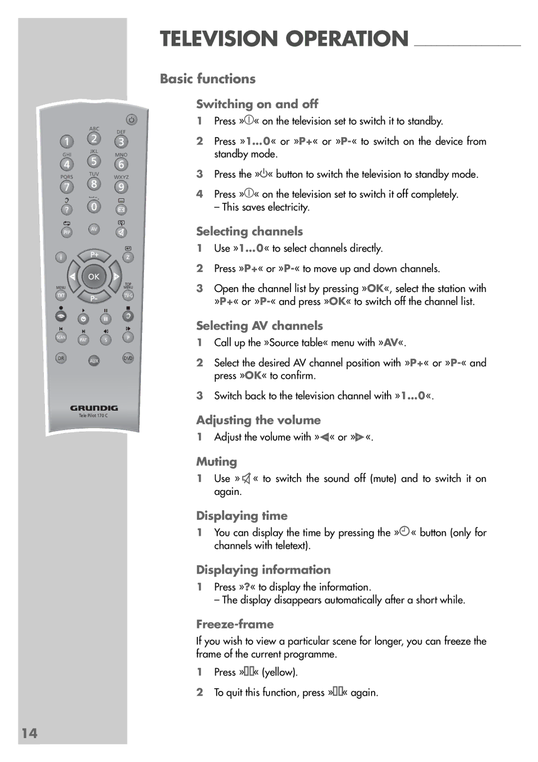 Grundig LXW 70-8620, LXW 82-8620 manual Basic functions 