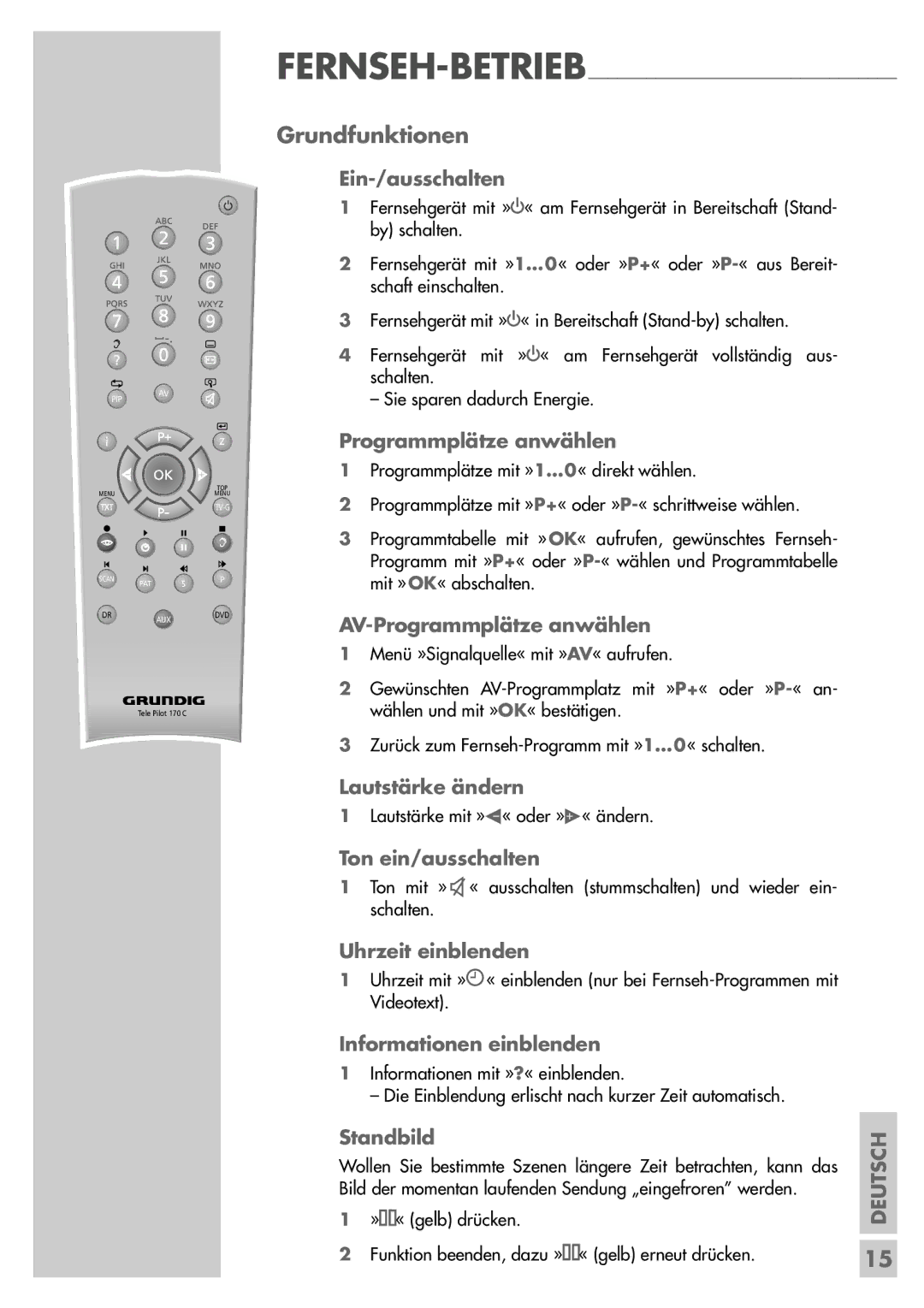 Grundig LXW 82-6710 REF manual Grundfunktionen 