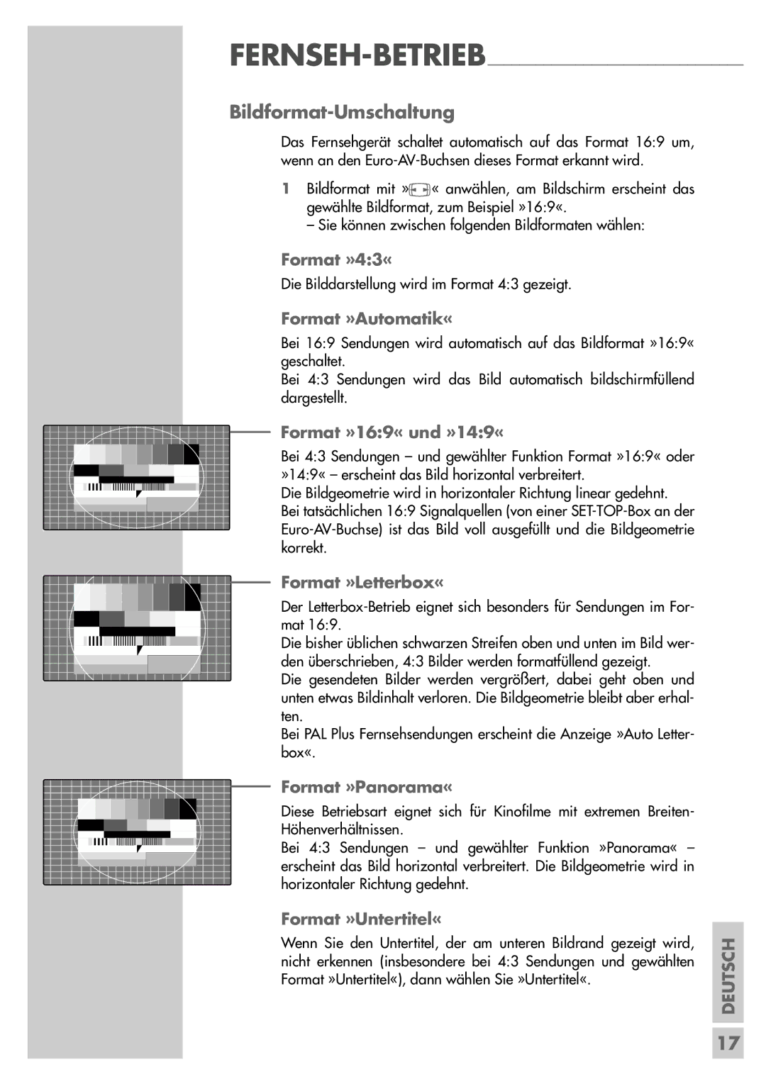 Grundig LXW 82-6710 REF manual Bildformat-Umschaltung 