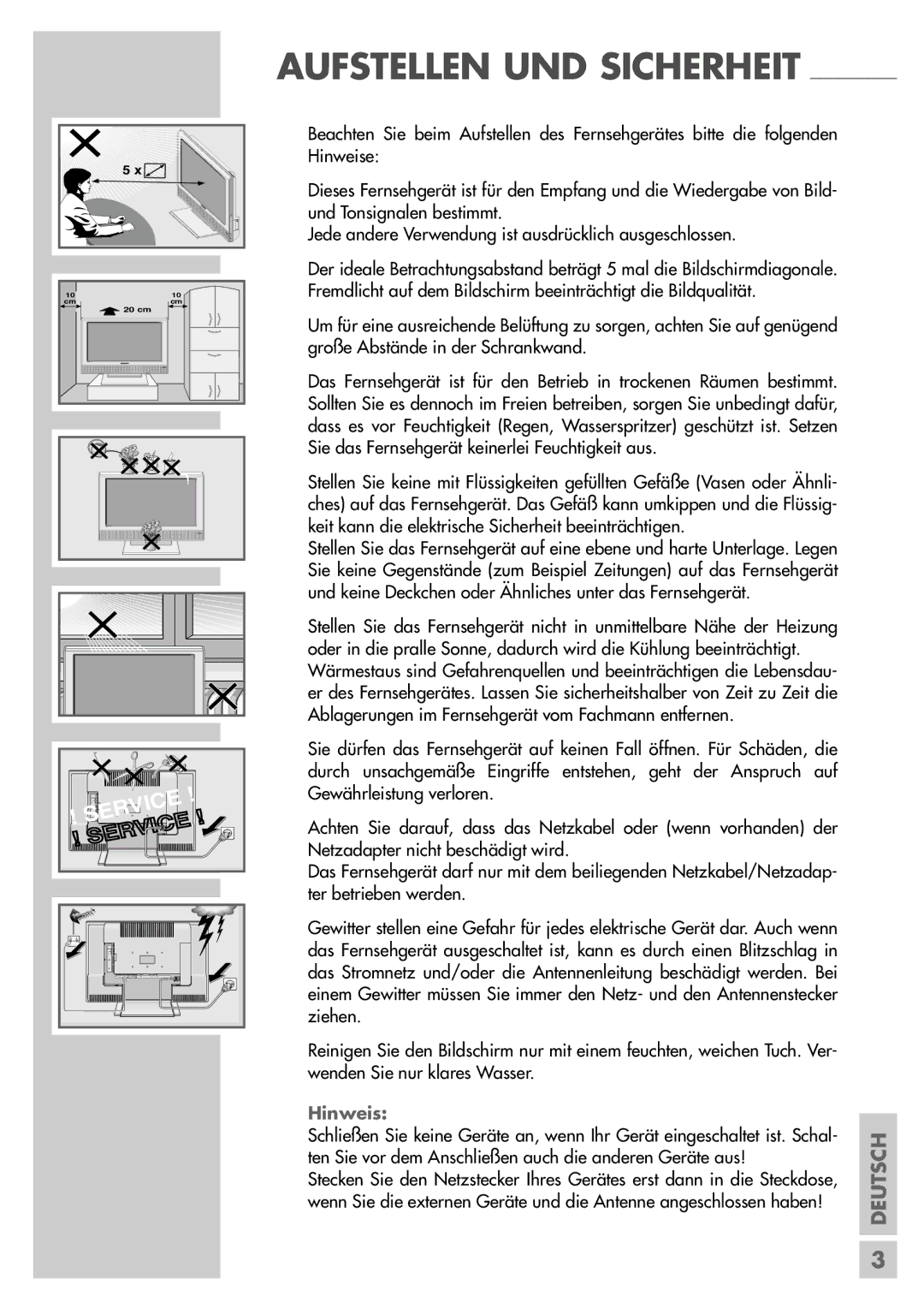 Grundig LXW 82-6710 REF manual Aufstellen UND Sicherheit, Hinweis 