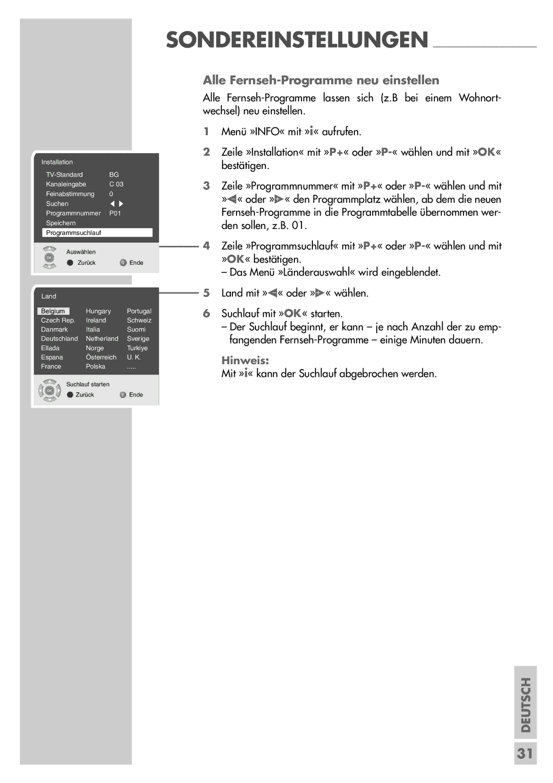 Grundig LXW 82-6710 REF manual Alle Fernseh-Programme neu einstellen 