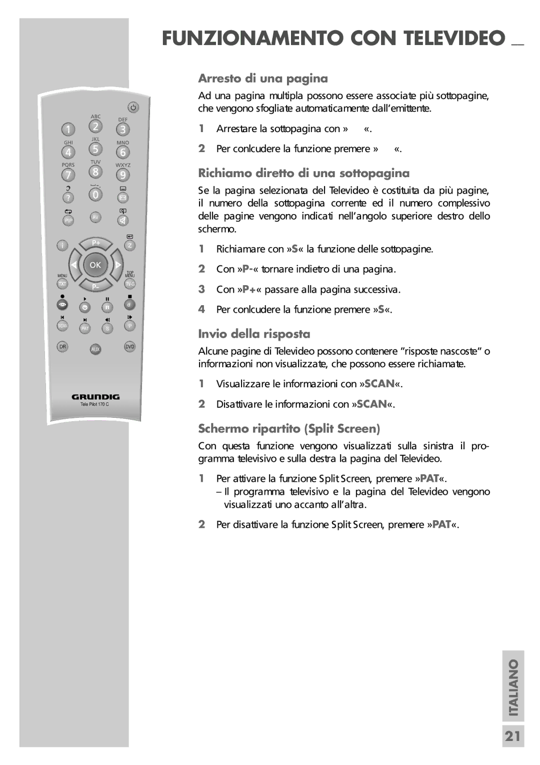 Grundig LXW 68-8720 Dolby manual Arresto di una pagina, Richiamo diretto di una sottopagina, Invio della risposta 