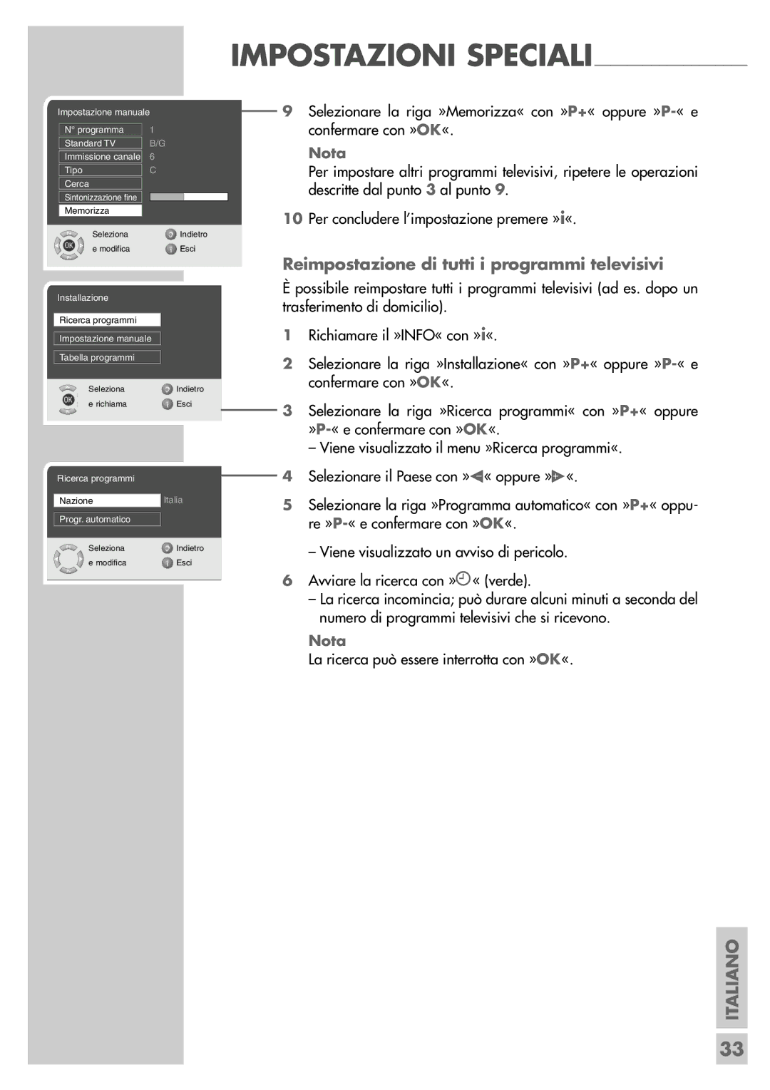 Grundig LXW 68-8720 Dolby, LXW 82-8720 Dolby manual Reimpostazione di tutti i programmi televisivi 