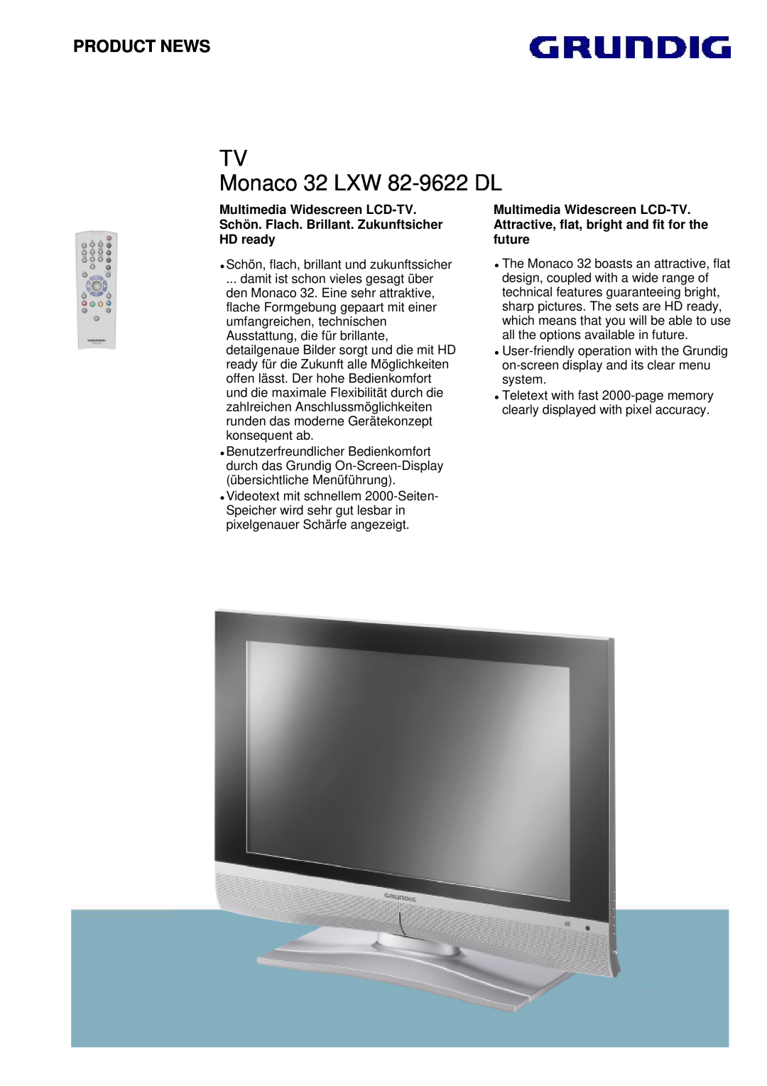 Grundig manual TV Monaco 32 LXW 82-9622 DL, Product News 