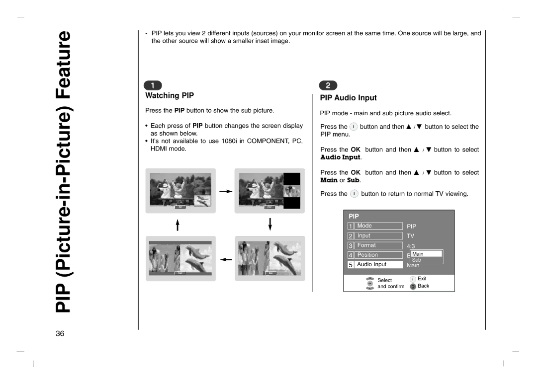 Grundig LXW 82-8625 IDTV, LXW 94-8625 IDTV manual Feature, PIP Picture-in-Picture, Watching PIP, PIP Audio Input 