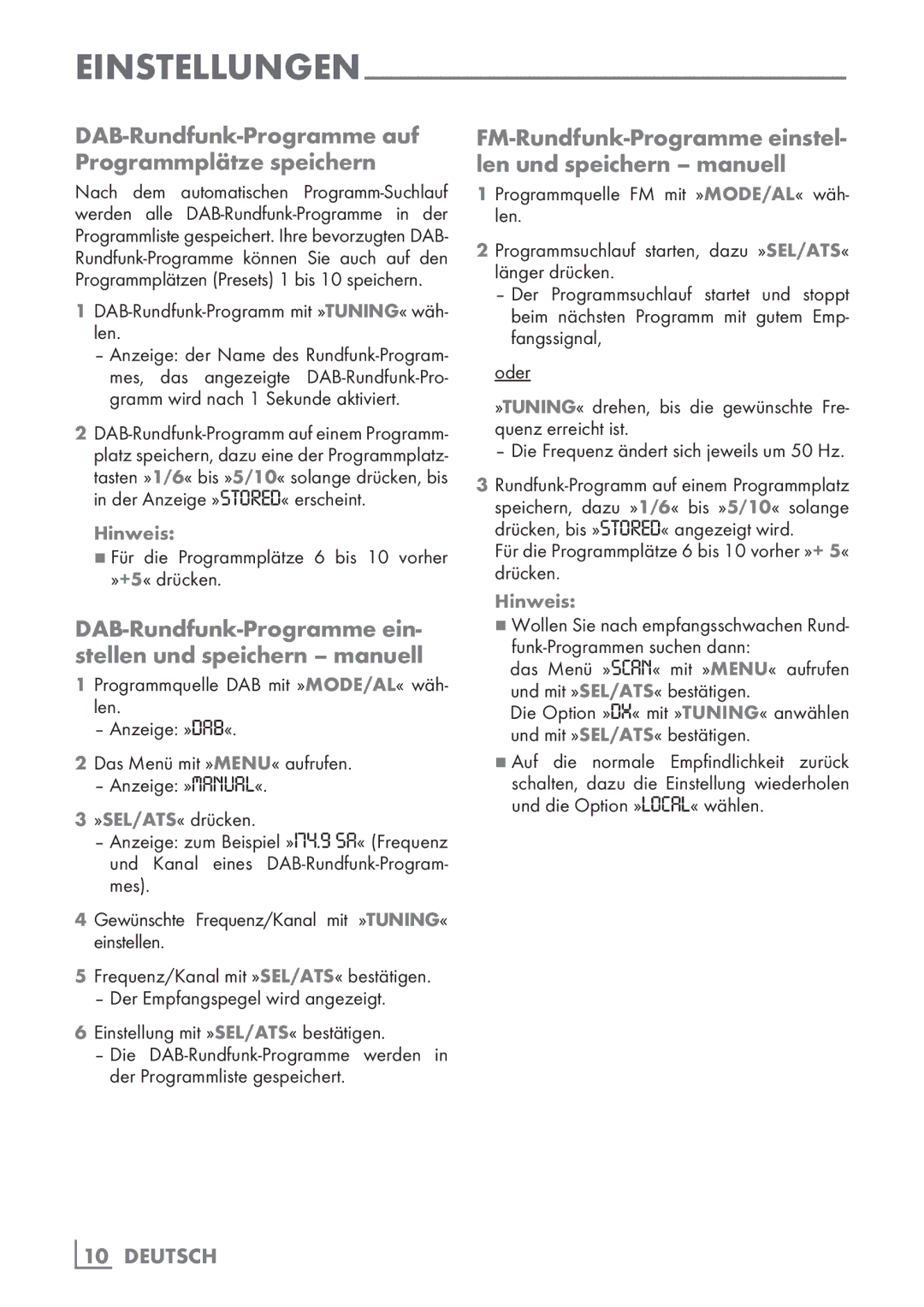 Grundig M4000/M5000 manual DAB-Rundfunk-Programme auf Programmplätze speichern 