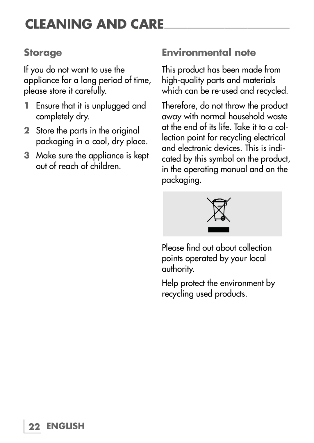 Grundig MC 4540 manual Storage, Environmental note 