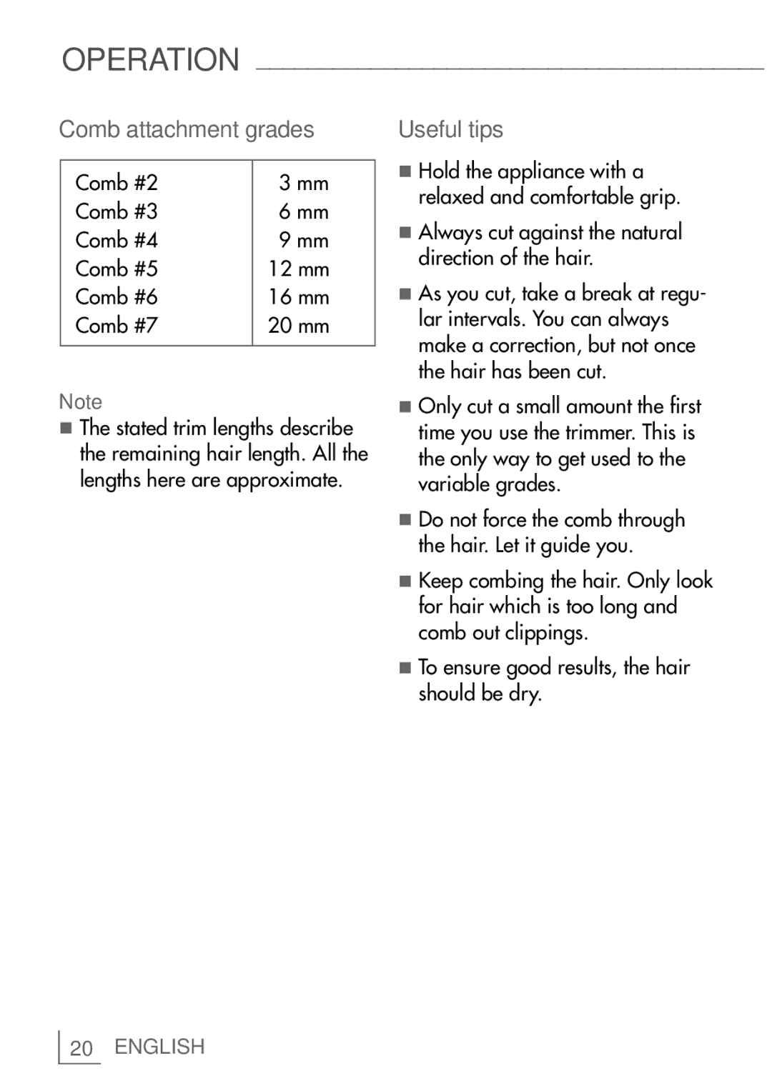 Grundig mc3540 manual Comb attachment grades Useful tips 