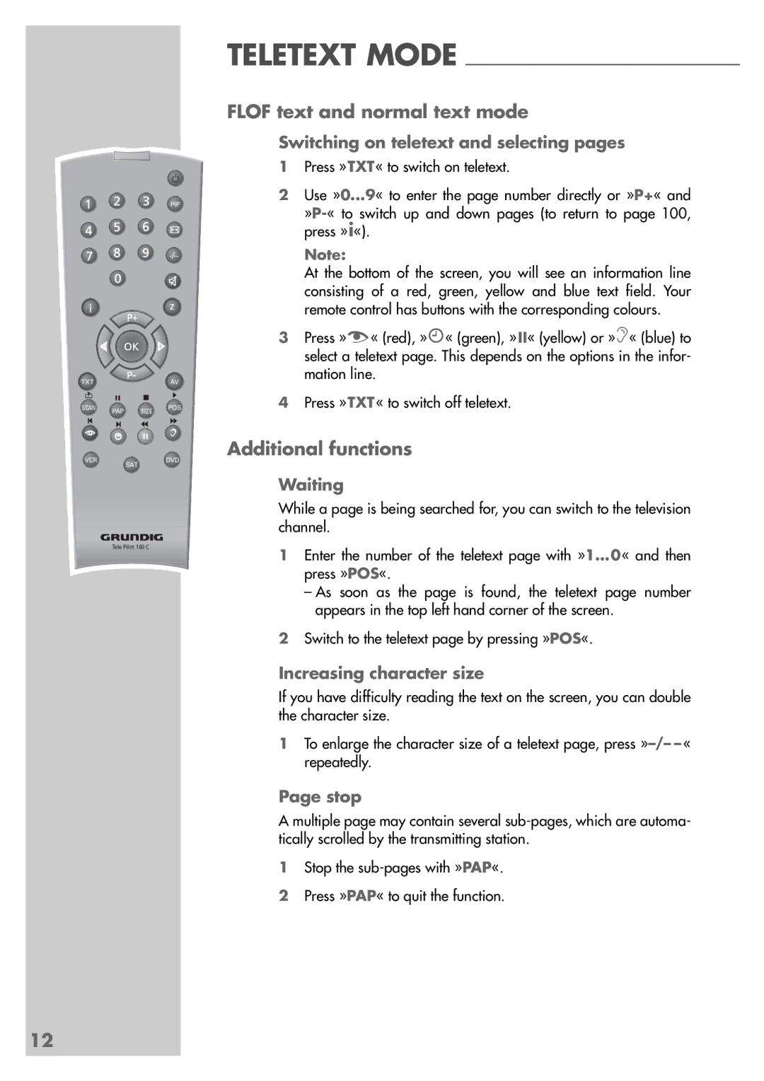 Grundig MF 40-2501/5 TEXT manual Flof text and normal text mode, Additional functions 