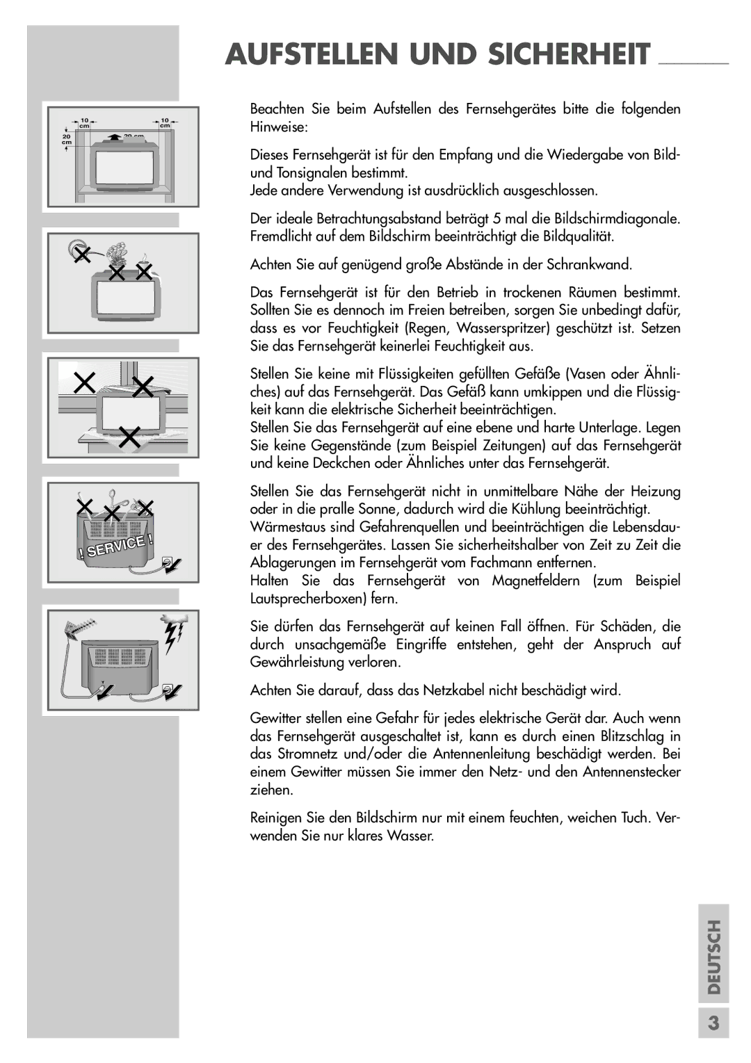 Grundig MF 72-2410/7 TOP manual Aufstellen UND Sicherheit, Achten Sie auf genügend große Abstände in der Schrankwand 