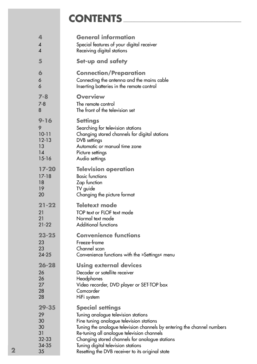 Grundig MF 72-6510/8 General information, Set-up and safety Connection/Preparation, Overview, Settings, Teletext mode 