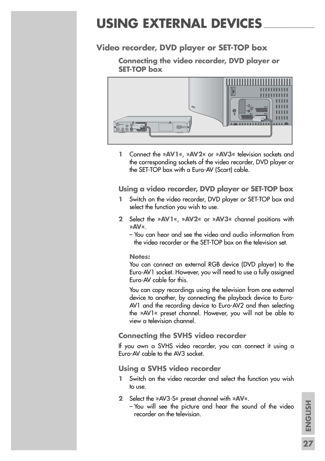 Grundig MF 72-6510/8 Video recorder, DVD player or SET-TOP box, Connecting the video recorder, DVD player or SET-TOP box 