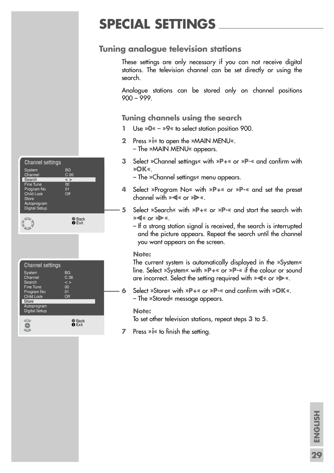 Grundig MF 72-6510/8 manual Tuning analogue television stations, Tuning channels using the search 