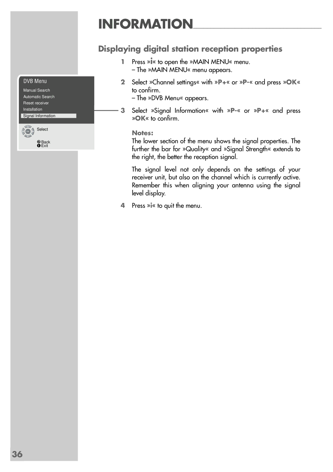 Grundig MF 72-6510/8 manual Displaying digital station reception properties, Information 