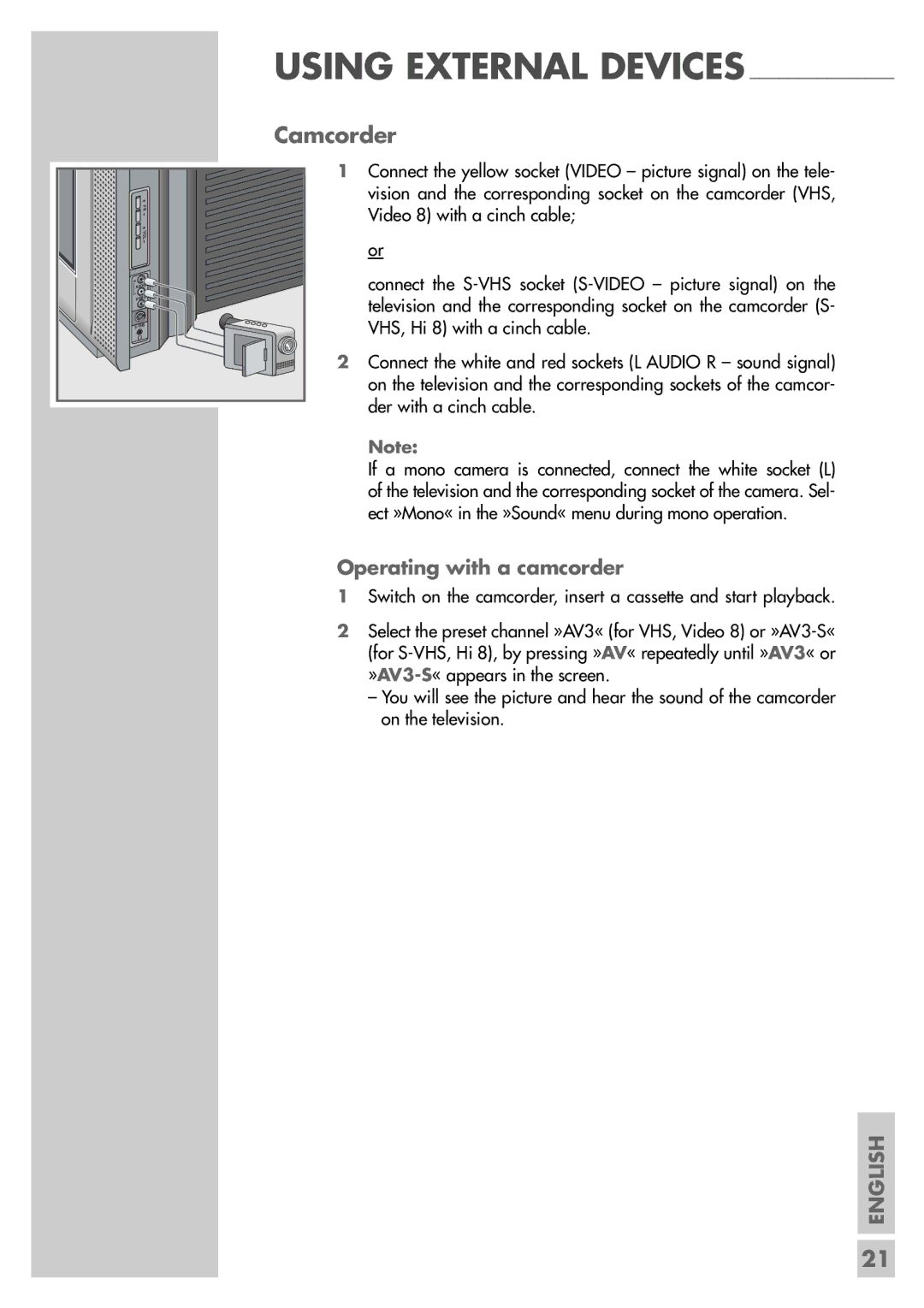 Grundig MFS 55-4601/8 manual Camcorder, Operating with a camcorder 