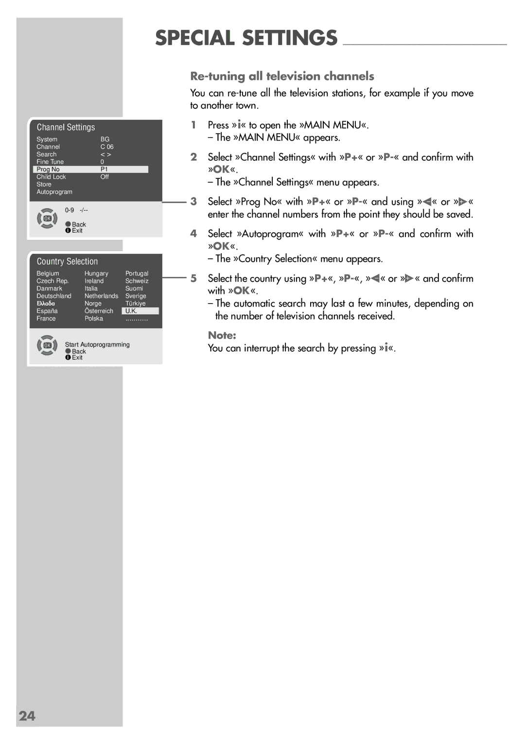 Grundig MFS 55-4601/8 manual Re-tuning all television channels 