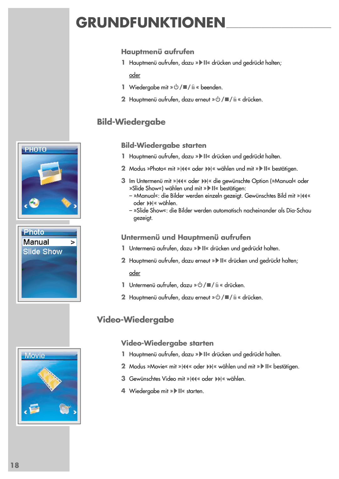 Grundig MPixx 2001, MPixx 2002 manual Bild-Wiedergabe, Video-Wiedergabe 