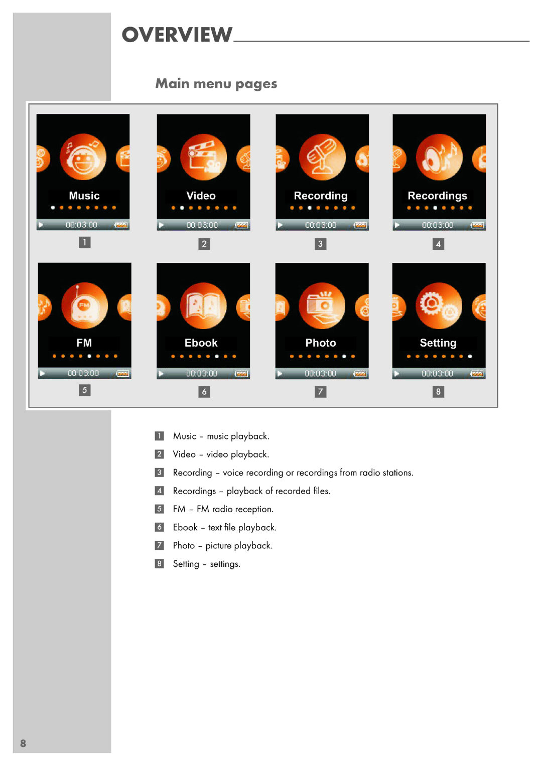 Grundig MPixx 2000 series, MPixx 2200, MPixx 2400 manual Main menu pages, Setting 