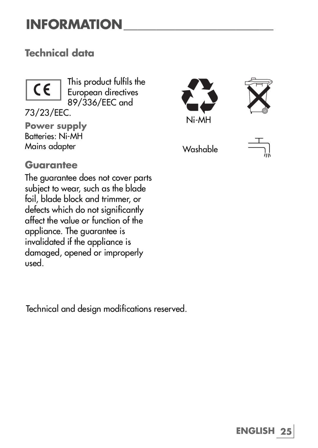 Grundig MS 7540, MS 3540 manual Technical data, Guarantee 