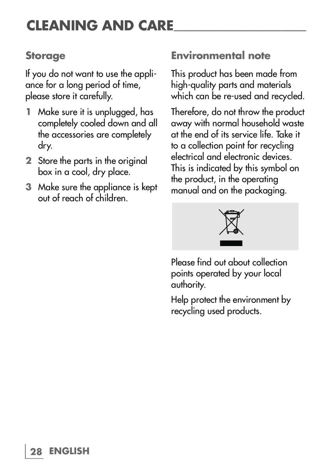 Grundig MT 6740 manual Storage, Environmental note 