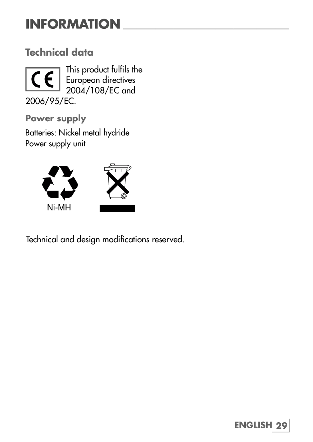 Grundig MT 6740 manual Technical data, Power supply 