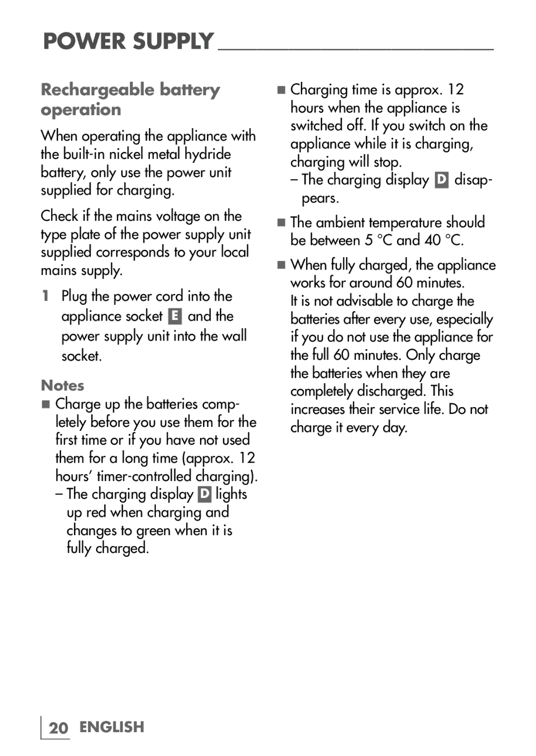 Grundig MT 6740 manual Rechargeable battery operation 