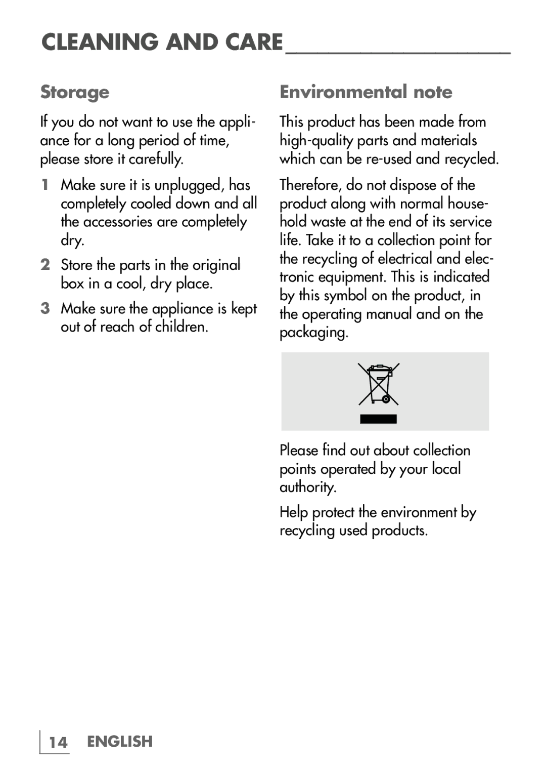 Grundig MT 6741 manual Storage, Environmental note 