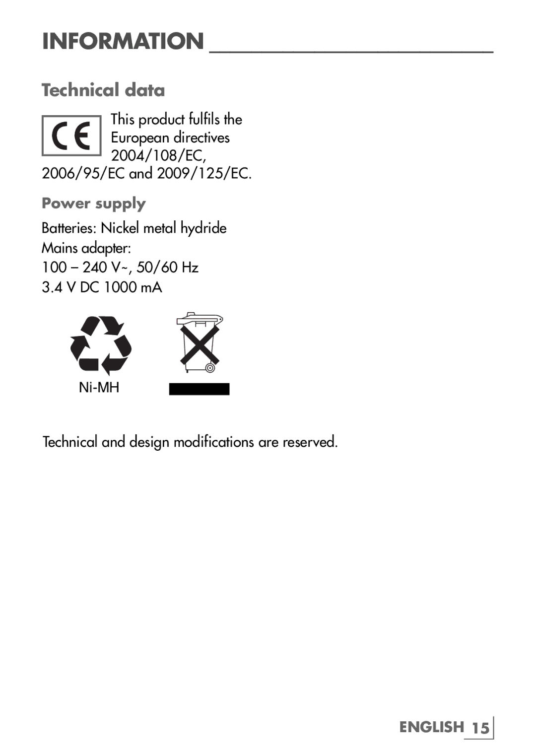 Grundig MT 6741 manual Information, Technical data 