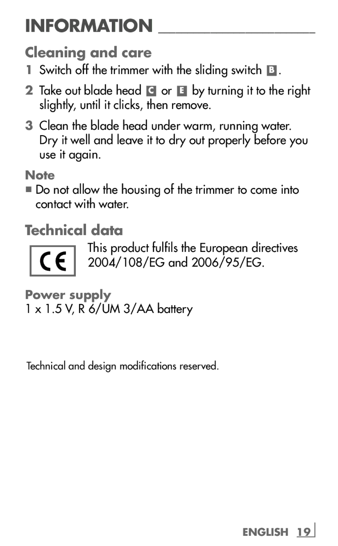 Grundig MT 9610 manual Cleaning and care, Technical data 