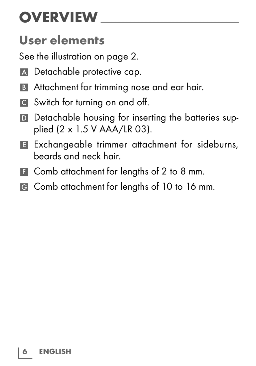 Grundig MT5910 manual User elements 