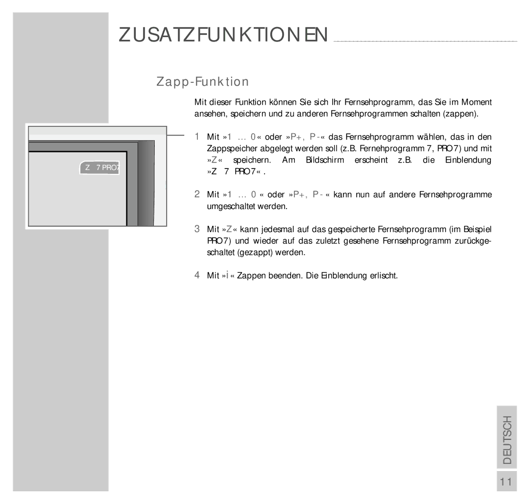 Grundig MW82-150B manual Zapp-Funktion 