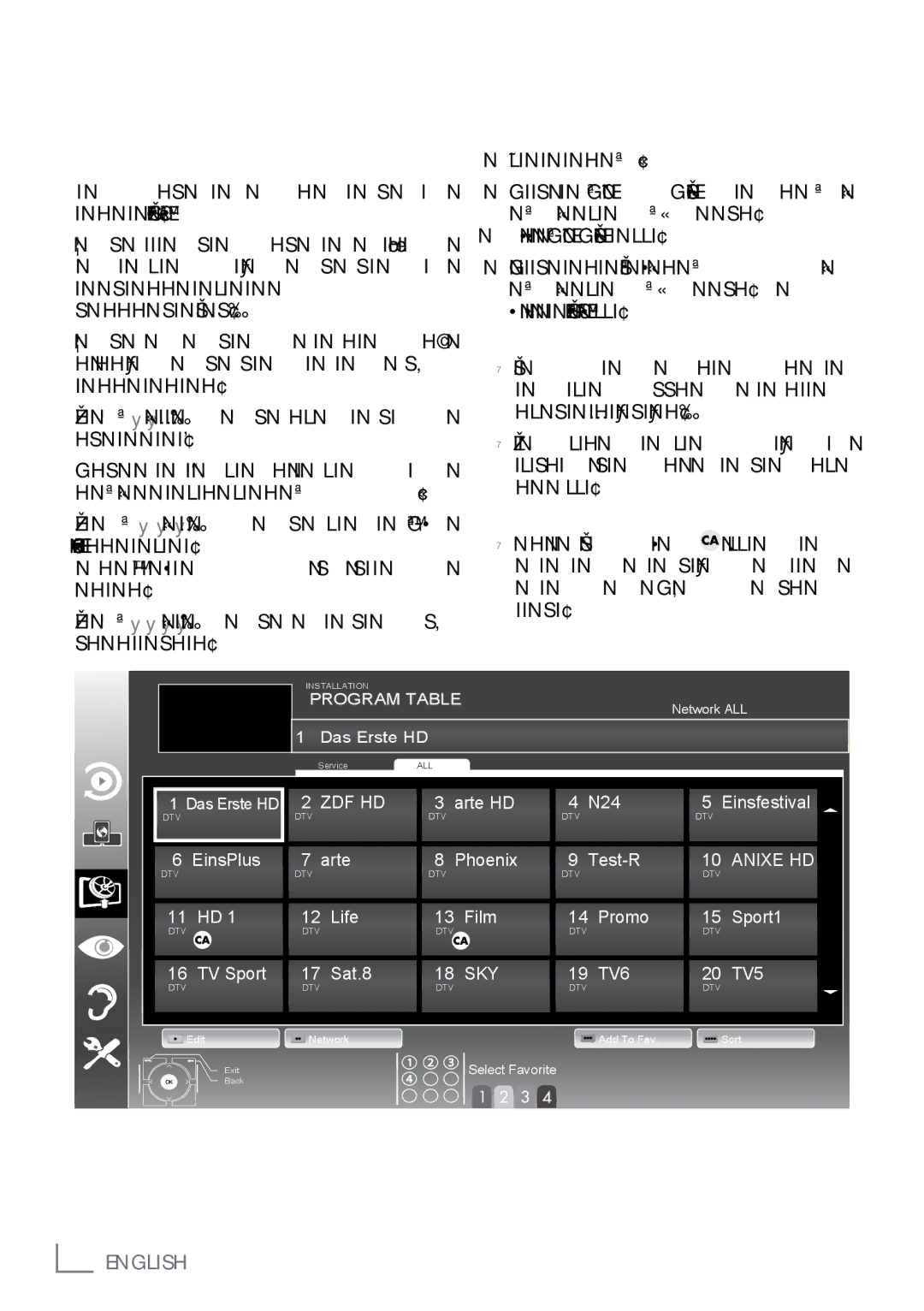 Grundig New York 32 CLE 9130 SL Changing the program table for the digital channels, Selecting channel lists, ­18 English 