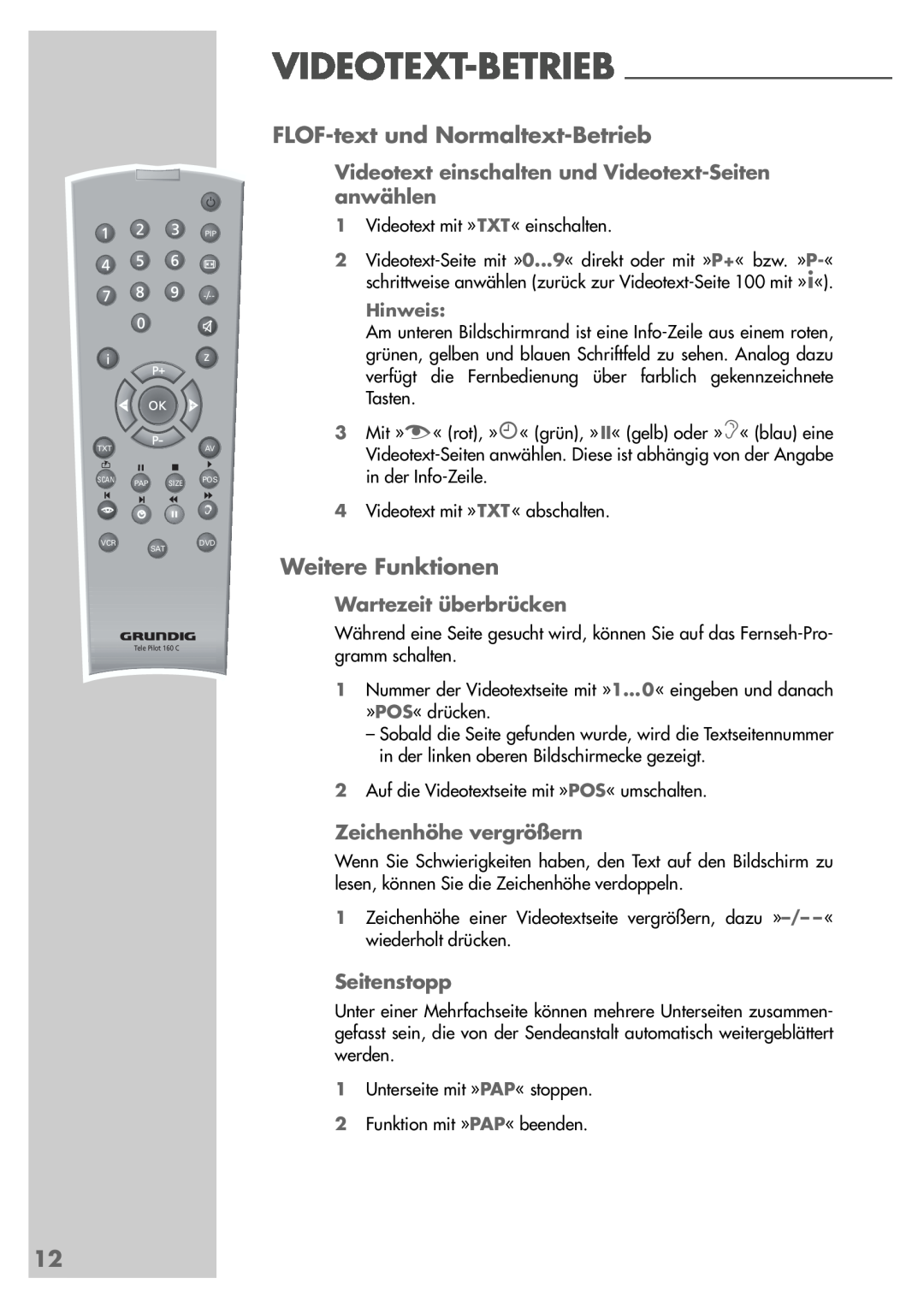 Grundig P37-4501 FLOF-text und Normaltext-Betrieb, Weitere Funktionen, Videotext-Betrieb, Wartezeit überbrücken, Hinweis 