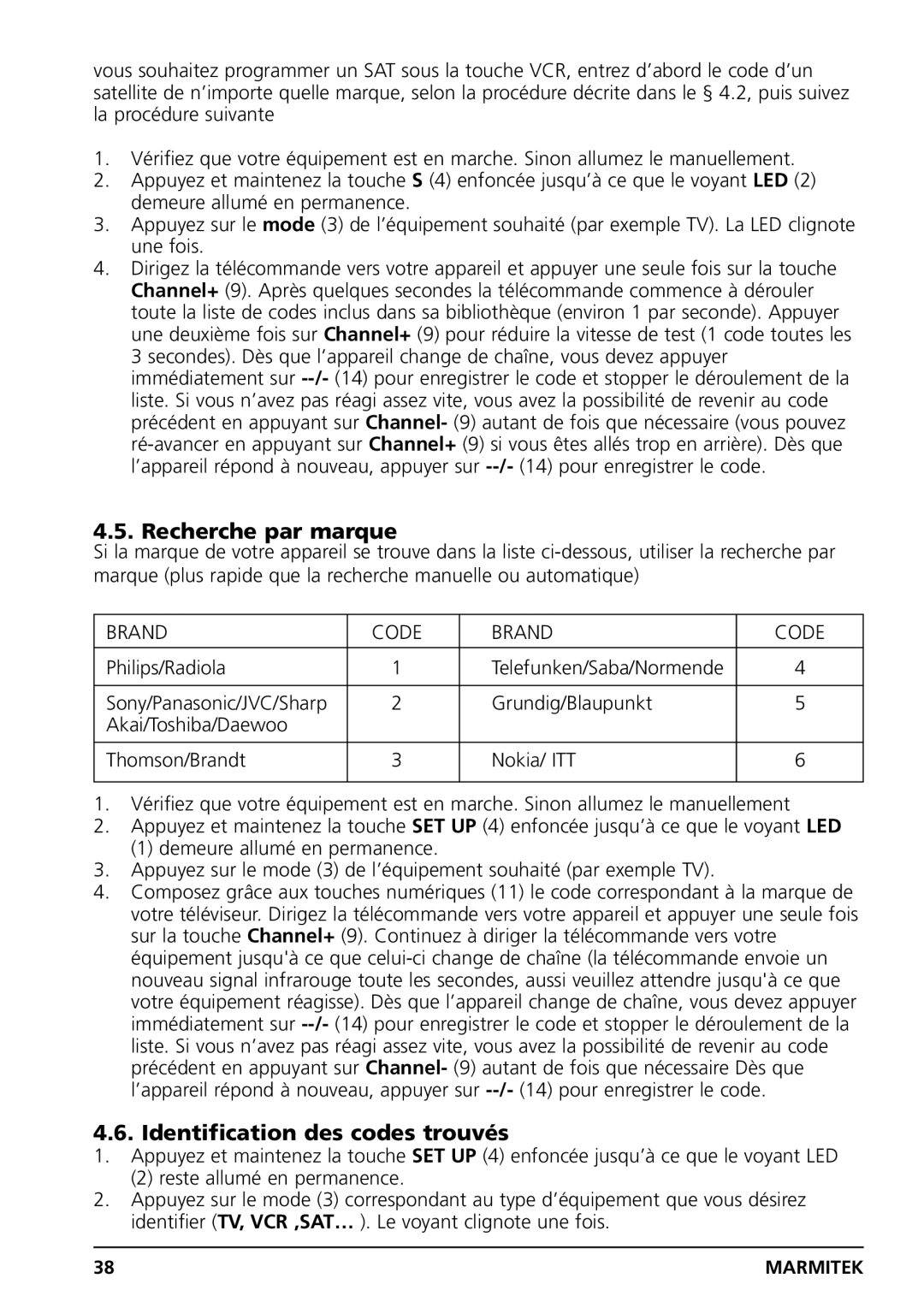 Grundig PC CONTROL owner manual Recherche par marque, Identification des codes trouvés 