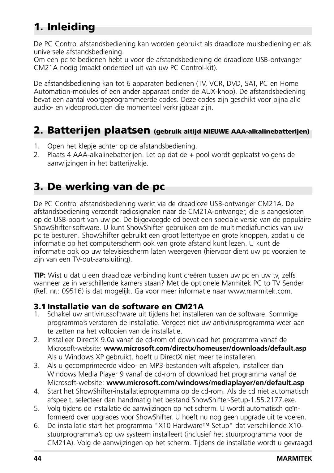 Grundig PC CONTROL owner manual Inleiding, De werking van de pc, Installatie van de software en CM21A 