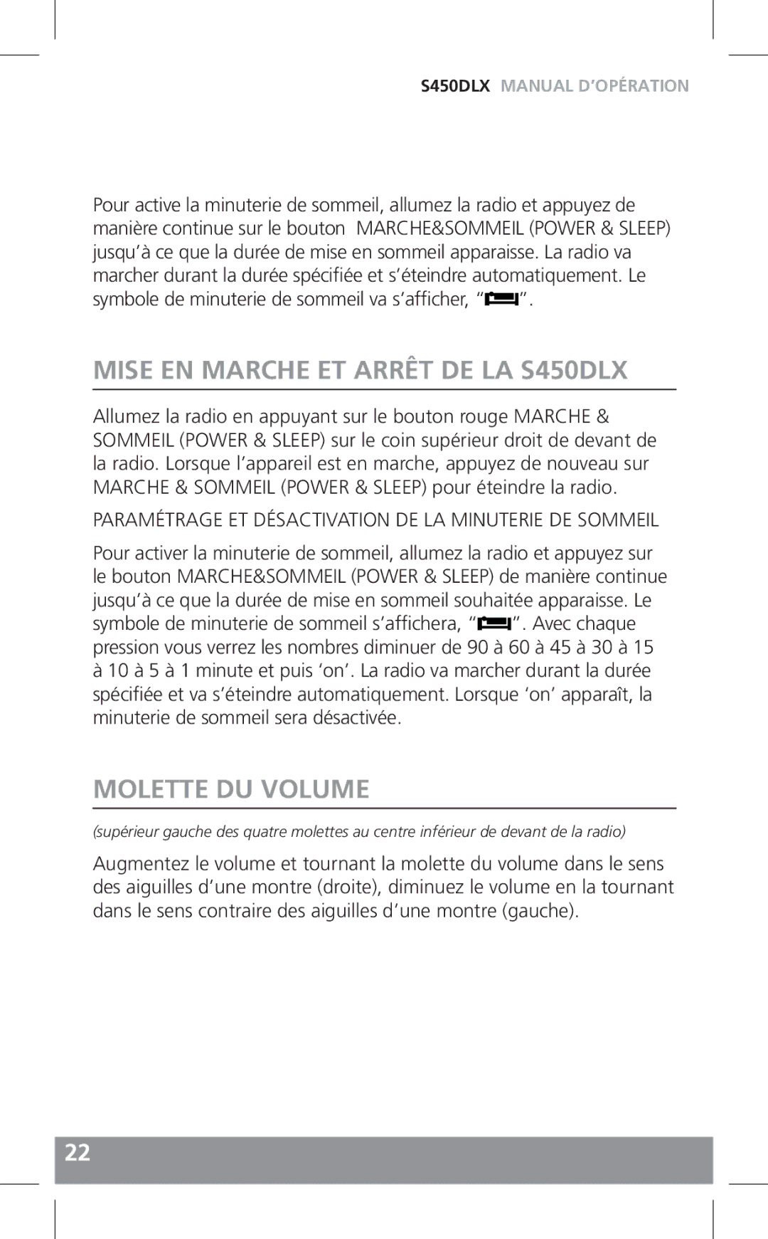 Grundig owner manual Mise EN Marche ET Arrêt DE LA S450DLX, Molette DU Volume 