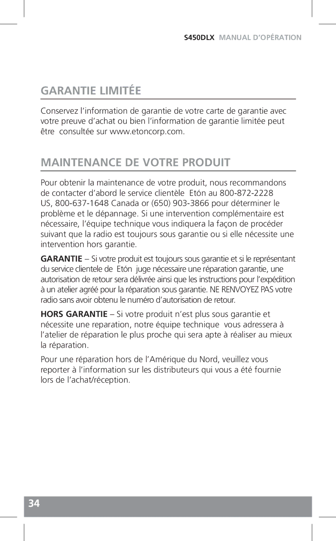 Grundig S450DLX owner manual Garantie Limitée Maintenance DE Votre Produit 