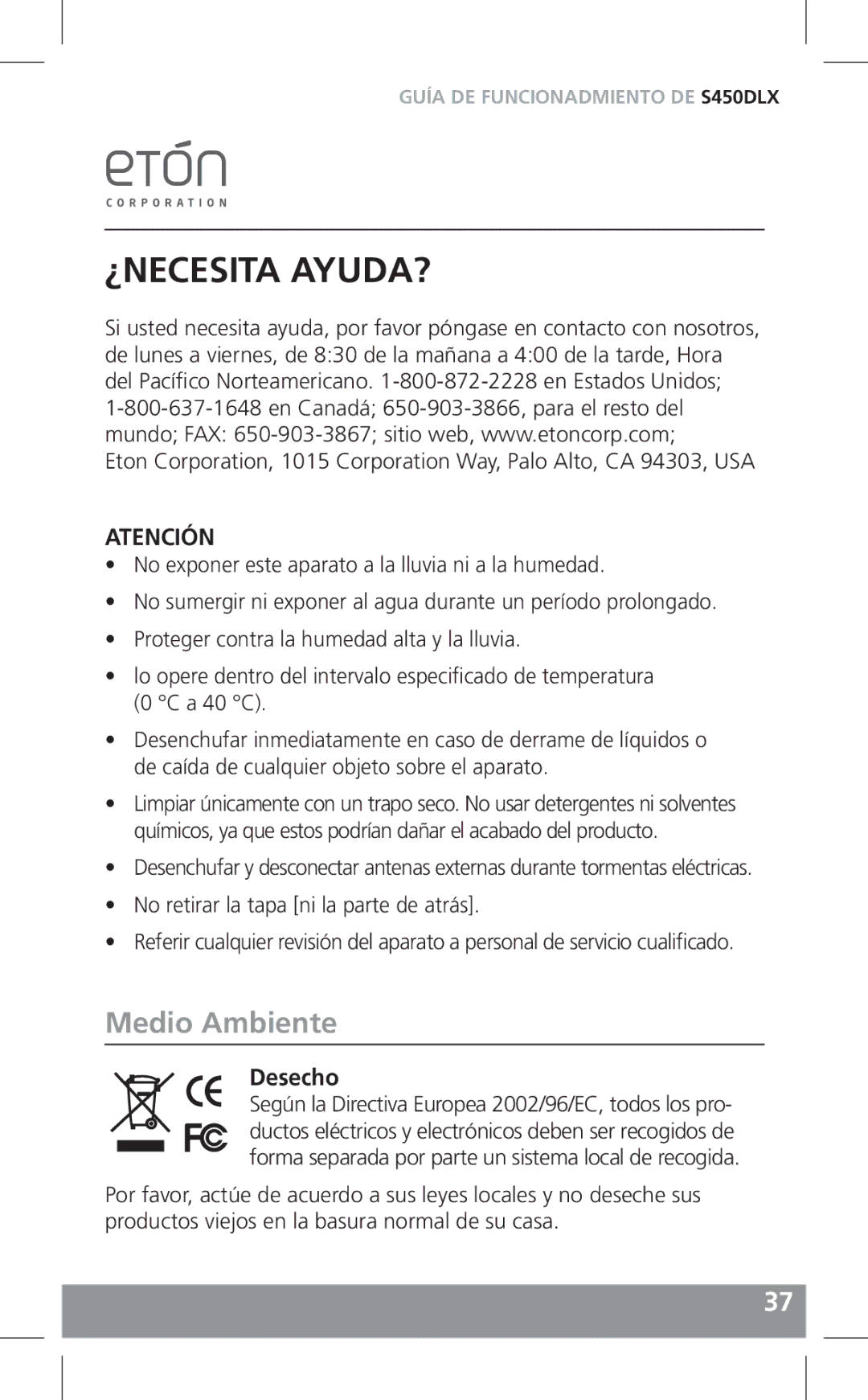 Grundig S450DLX owner manual Medio Ambiente, No retirar la tapa ni la parte de atrás 