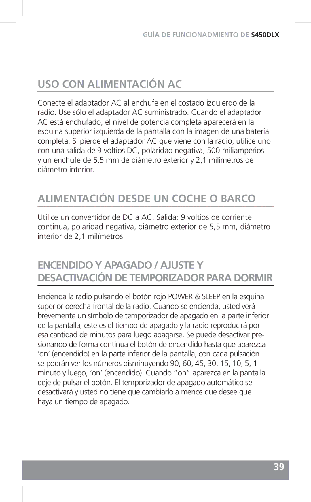 Grundig S450DLX owner manual USO CON Alimentación AC, Alimentación Desde UN Coche O Barco 